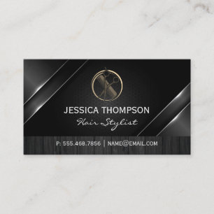 Comb Scissors Logo   Metallic   Wood Business Card