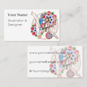 Combat and Tradition - Taekwondo Duo in Action Business Card