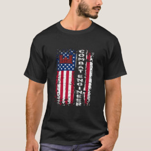 Combat Engineer Distressed American Flag U S Milit T-Shirt