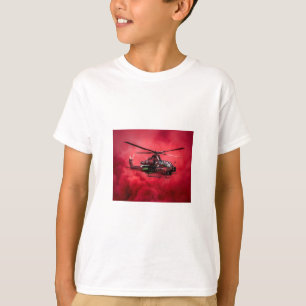 Combat Helicopter Flying Above Massive Flames T-Shirt