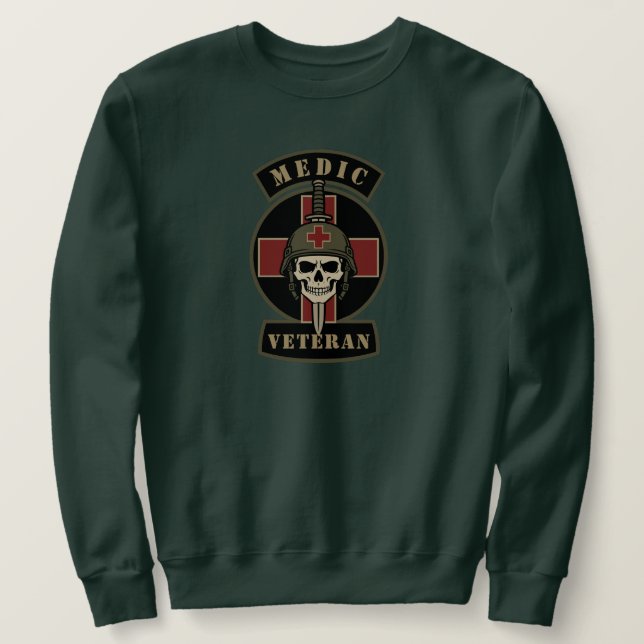 Combat Medic Veteran Tactical Skull Sweatshirt (Design Front)