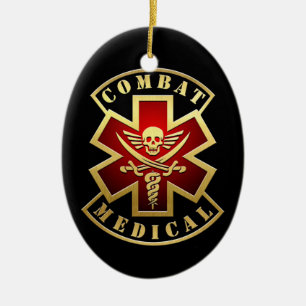 Combat Medical Skull & Swords Cross Patch Ceramic Tree Decoration