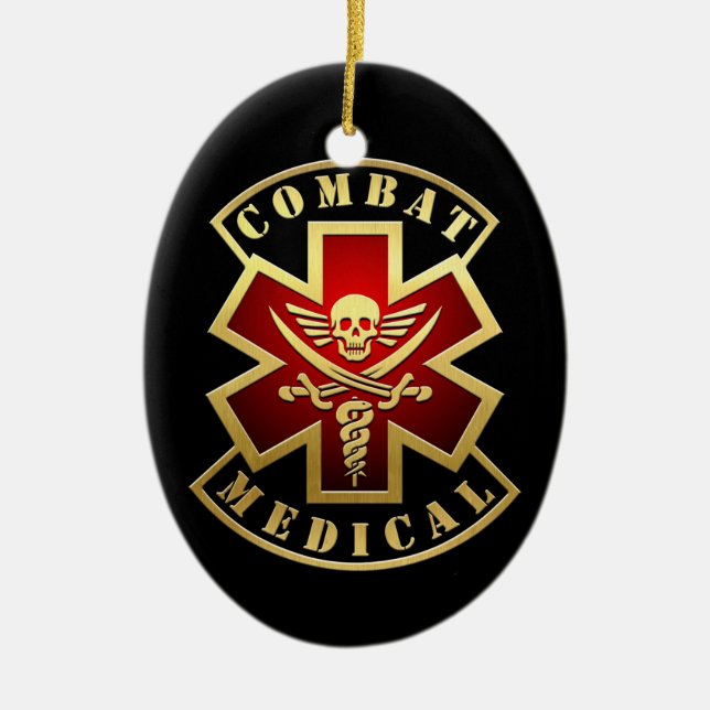 Combat Medical Skull & Swords Cross Patch Ceramic Tree Decoration (Front)