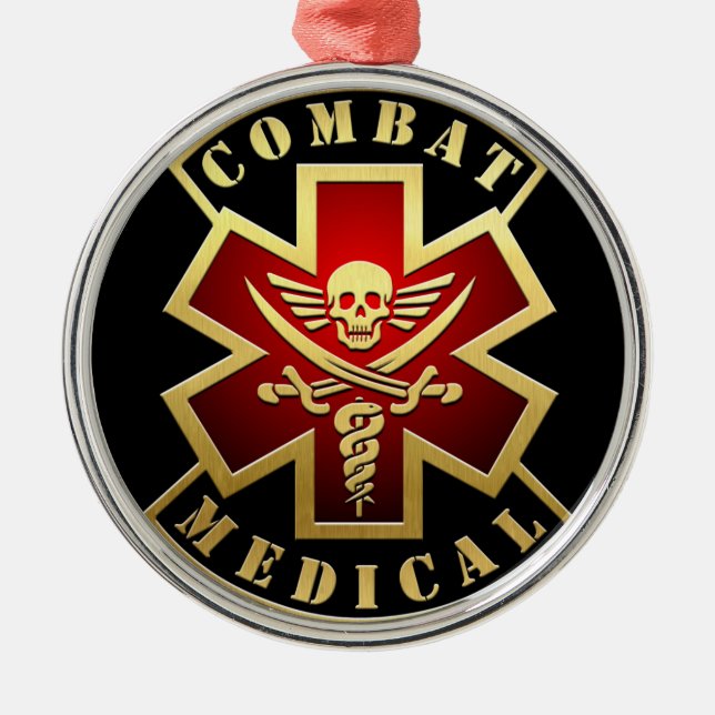 Combat Medical Skull & Swords Cross Patch Metal Tree Decoration (Front)