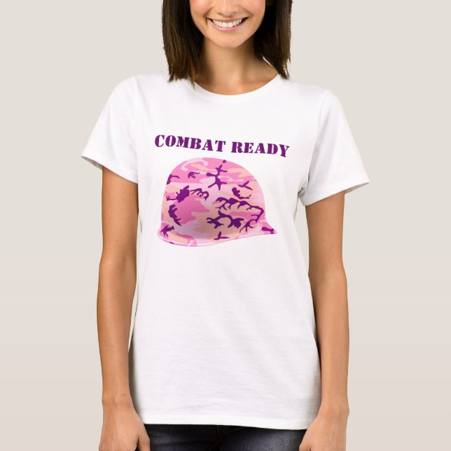 Combat Ready Pink Camouflage Helmet T-Shirt (Front)