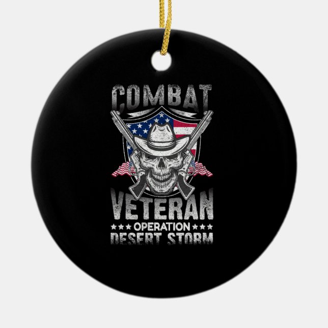 combat veteran operation desert storm ceramic tree decoration (Front)