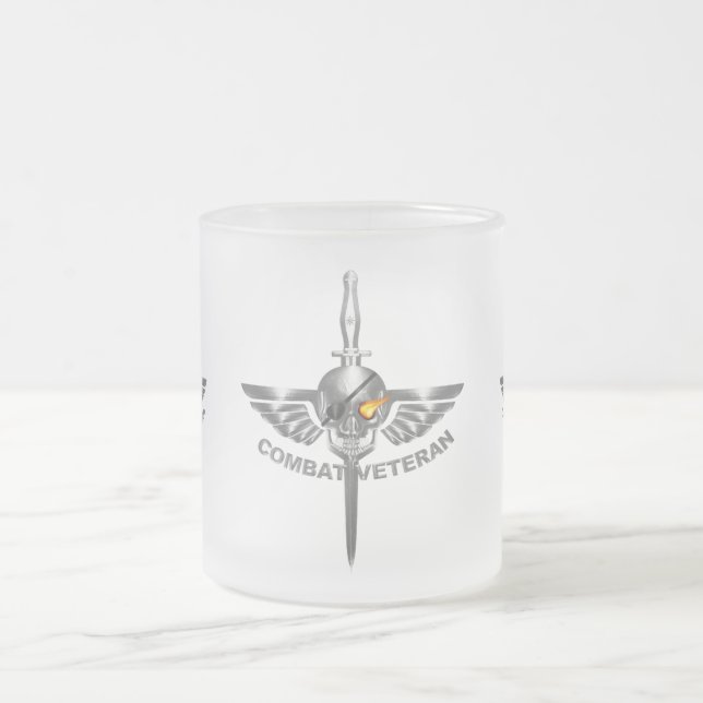 Combat Veteran-Wicked Winged Skull with Dagger Frosted Glass Coffee Mug (Center)