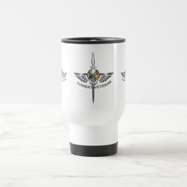 Combat Veteran-Wicked Winged Skull with Dagger Travel Mug (Center)