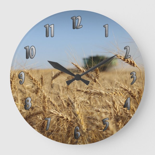 Combine in Wheat Field Large Clock (Front)