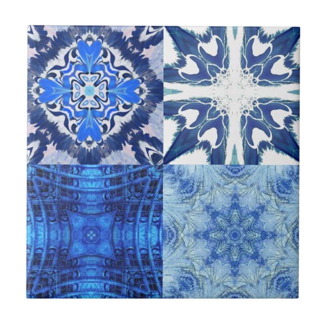 Combined set of blue navy white geometric abstract tile (Front)