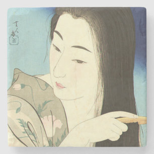 Combing Her Hair (Beautiful Asian Woman) (Kotondo) Stone Coaster