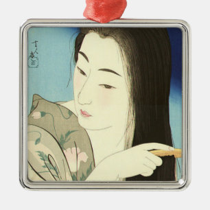Combing Her Hair (Elegant Japanese Woman) Metal Tree Decoration