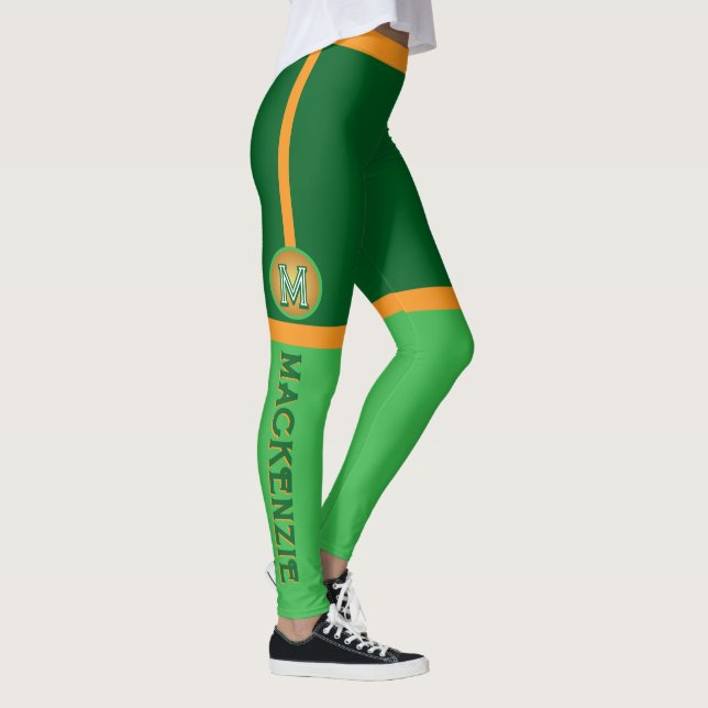 Combo GREEN ORANGE Colour with MONOGRAM  Leggings (Right)