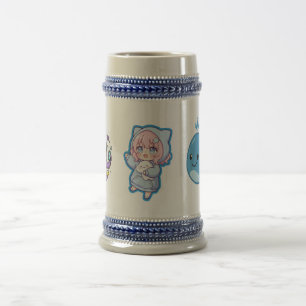 Combo Kawaii Anime, Cute Blue Whale and Octo-Vibes Beer Stein