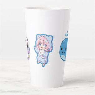 Combo Kawaii Anime, Cute Blue Whale and Octo-Vibes Latte Mug