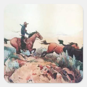 “Come A-Runnin” Western Art by Maynard Dixon Square Sticker