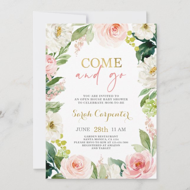 Come and Go Baby Shower girl Invitation (Front)