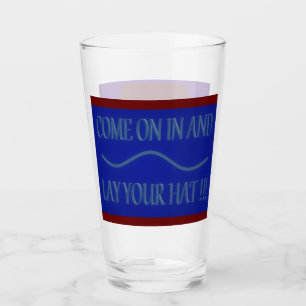 Come and lay your hat design royal blue glass