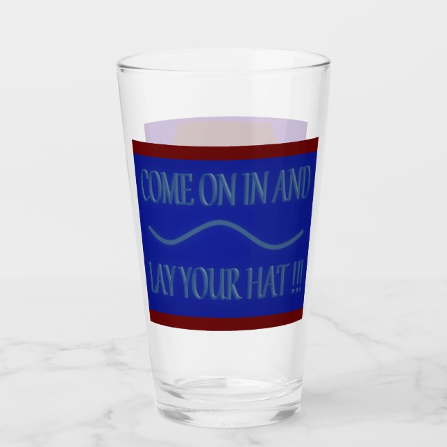 Come and lay your hat design royal blue glass (Front)