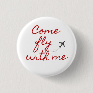 Come fly with me red/white minimalist button