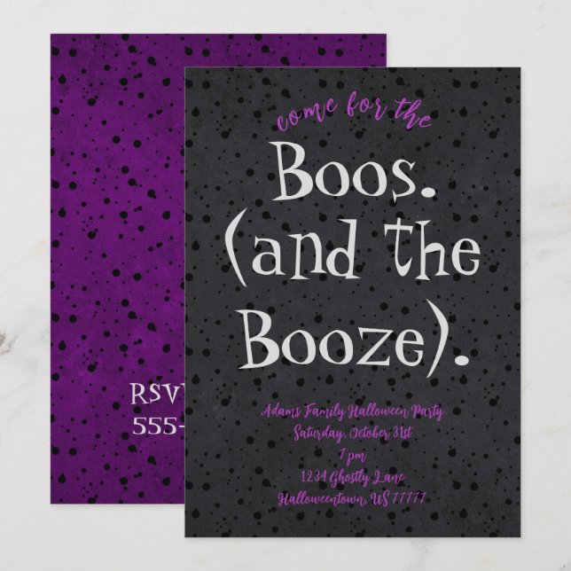 Come for the Boos and Booze Adult Halloween Party Invitation (Front/Back)
