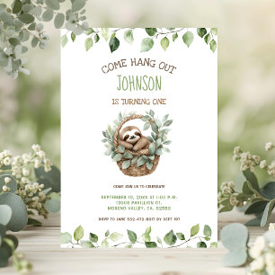 Come Hang Out Sloth Party Birthday Invitation