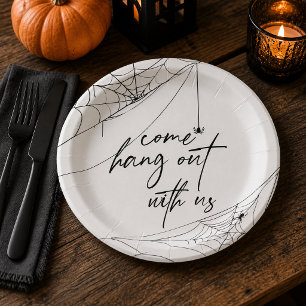 Come Hang Out With Us Spiderweb Halloween Paper Plate
