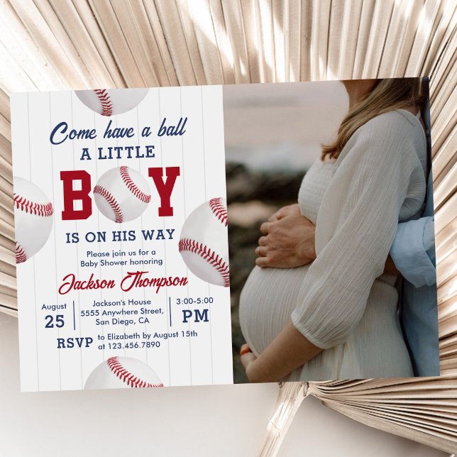 Come Have A Ball Baseball Boy Baby Shower Photo Invitation (Creator Uploaded)