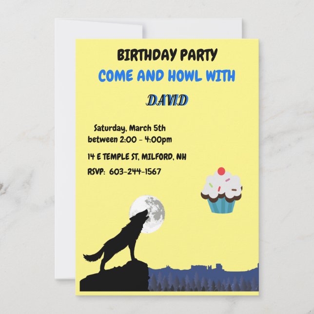 Come & "HOWL"  Wolf Birthday Invitation  (Front)