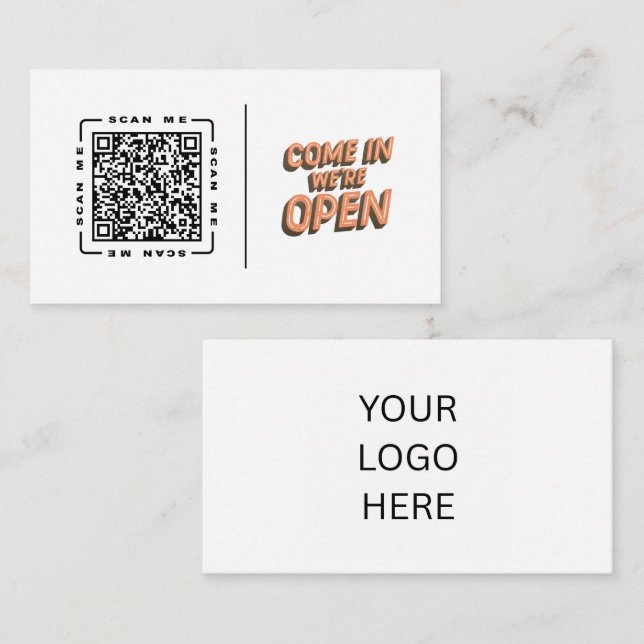 Come In We're Open  | Customisable QR code & Logo  Business Card (Front/Back)