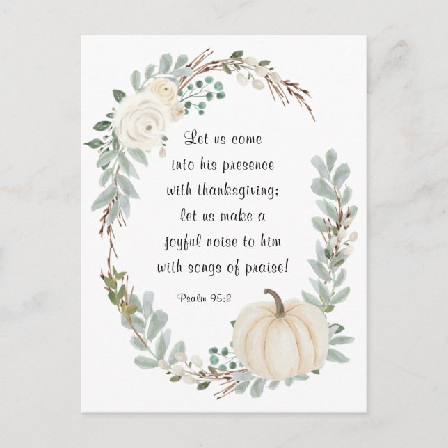 Come into His Presence with Thanksgiving Bible Postcard (Front)