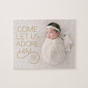 Come Let Us Adore Him full-bleed Christmas photo Jigsaw Puzzle