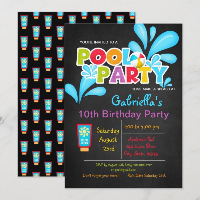 Come Make a Splash Pool Party Birthday Invitation (Front/Back)