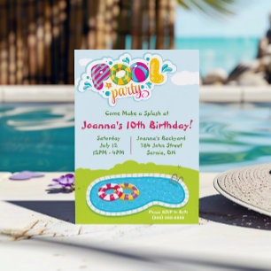 Come make a splash!  Pool Party Birthday Party Invitation