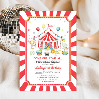 Come One Come All Circus Boy Birthday Invitation