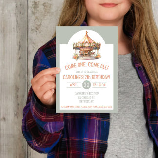 Come One, Come All! Circus Carousel Birthday Party Invitation