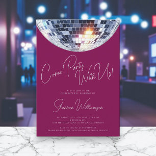 Come party pink  modern disco ball birthday  invitation