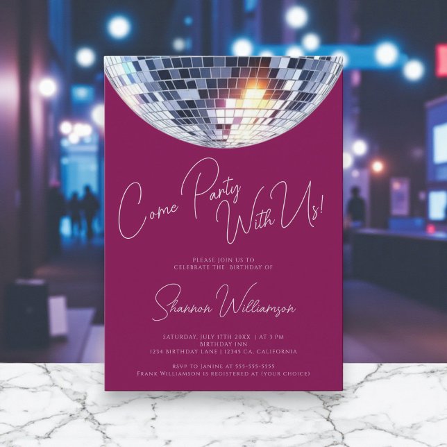 Come party pink  modern disco ball birthday  invitation (Creator Uploaded)