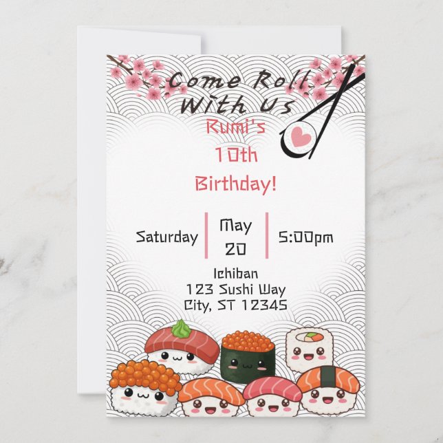 Come Roll With Us Sushi birthday  Invitation (Front)