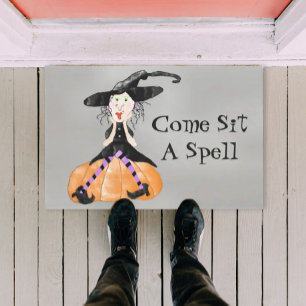 Come Sit A Spell Witch Halloween Door Mat