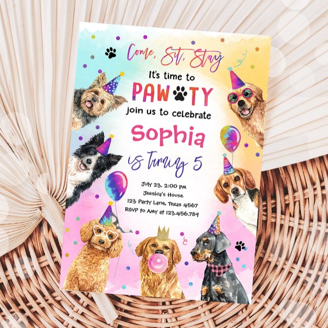 Come Sit Stay Pawty Animals Dog Birthday Party Invitation (Creator Uploaded)
