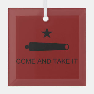 Come & Take It! Texas State battle Flag Glass Tree Decoration