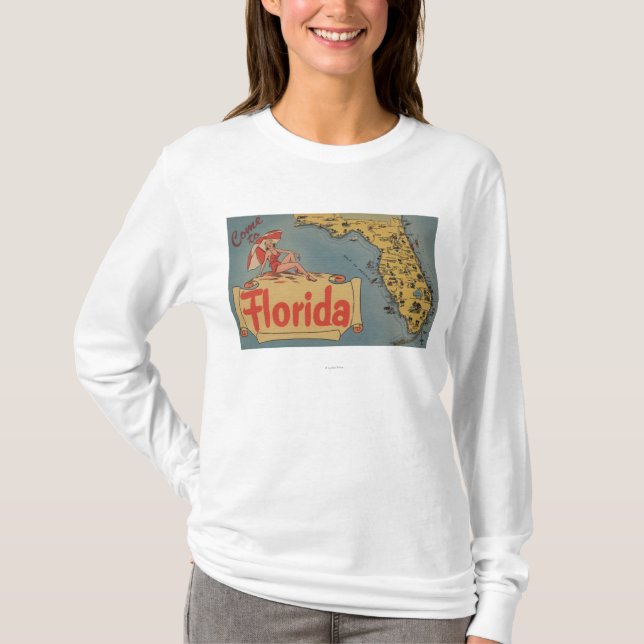 Come to Florida Map of the State, Pin-Up Girl T-Shirt (Front)