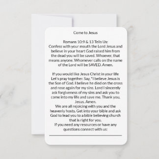Come to Jesus Salvation Prayer Card