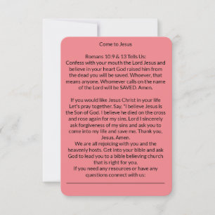 Come to Jesus Salvation Prayer Card Peach