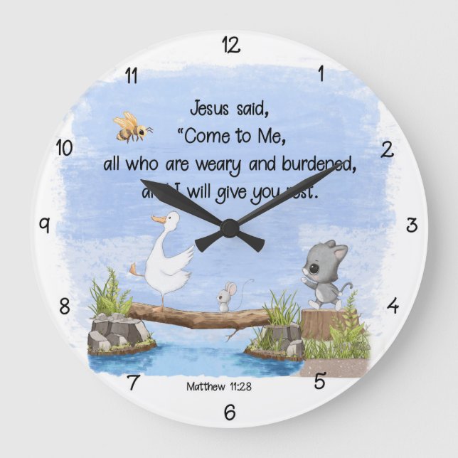 Come to Me and I will Give You Rest Matthew 11:28 Large Clock (Front)