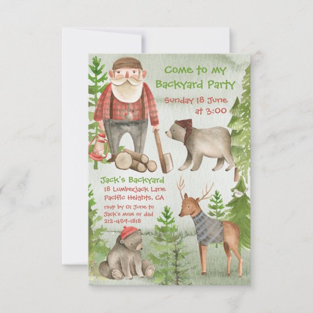 Come To My Lumberjack Woodland Backyard Party (Front)