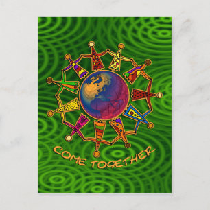 Come Together People   green rings Postcard