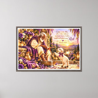 Come Unto Me – Lavender & Gold Matthew 11:28 Chris Canvas Print
