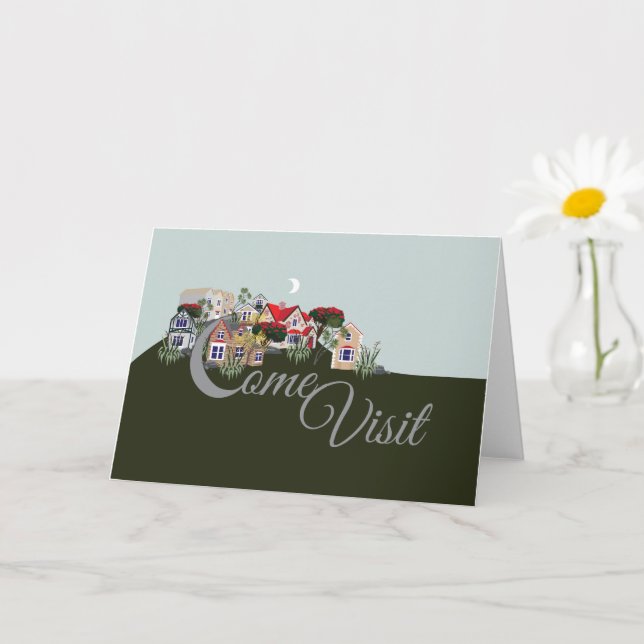 'Come Visit' Folded Greeting Card (Small Plant)